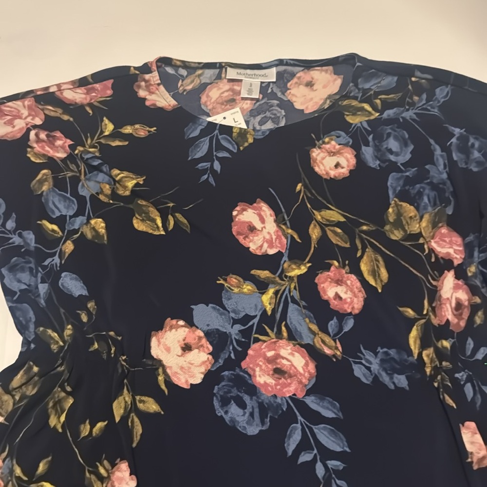 Motherhood Maternity Blue and Pink Floral Blouse 3/4 Sleeve